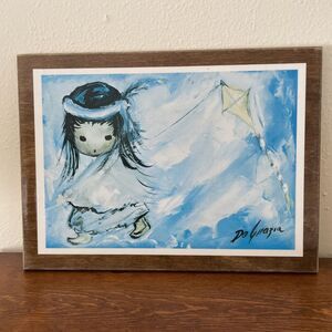Ted De‎ Grazia Wood Plaque Art Away With My Kite Native American Child Vintage